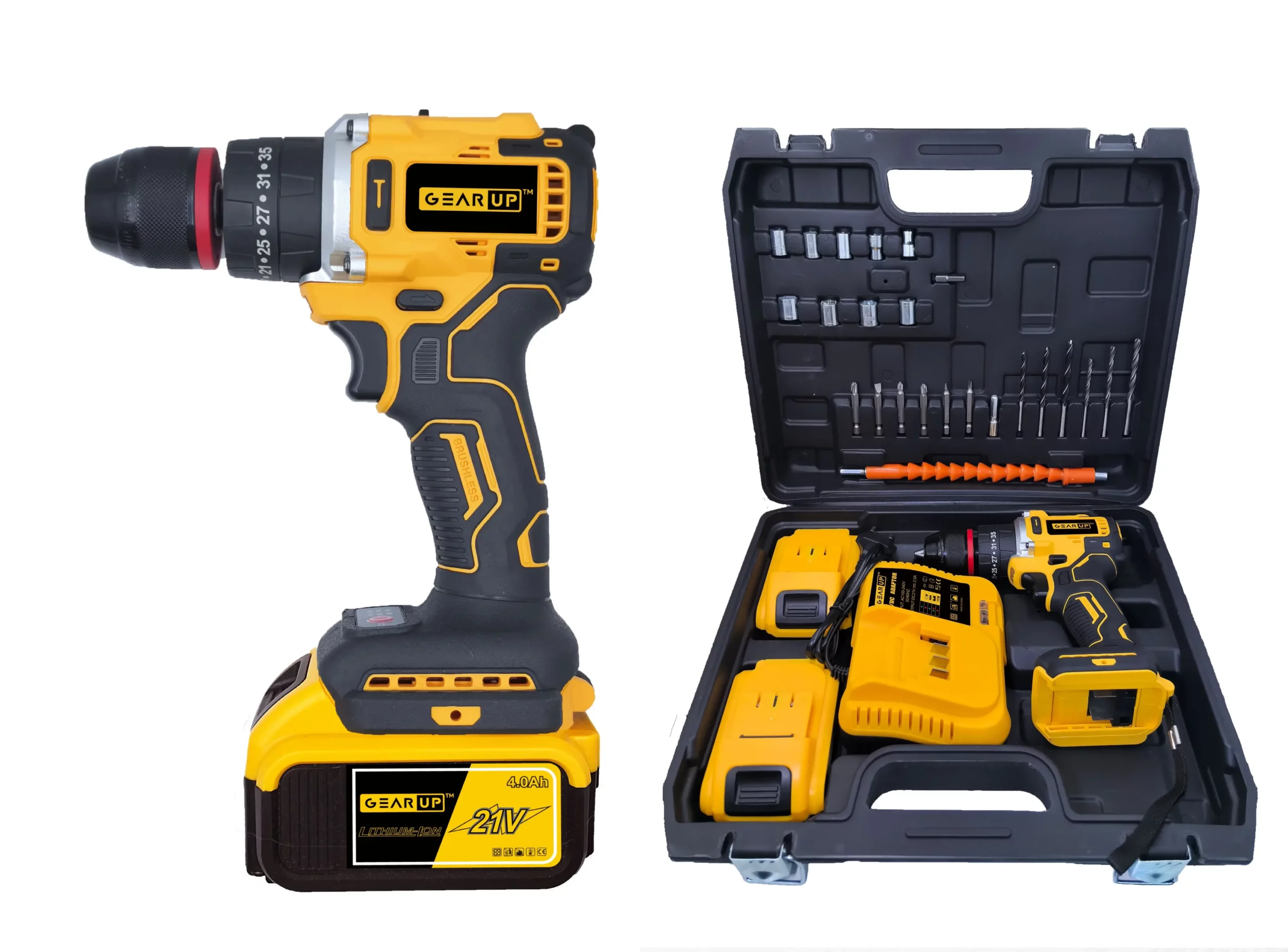 GearUP Cordless Powerful Hand Drill with Brushless Motor — (2 Lithium Battery Included)