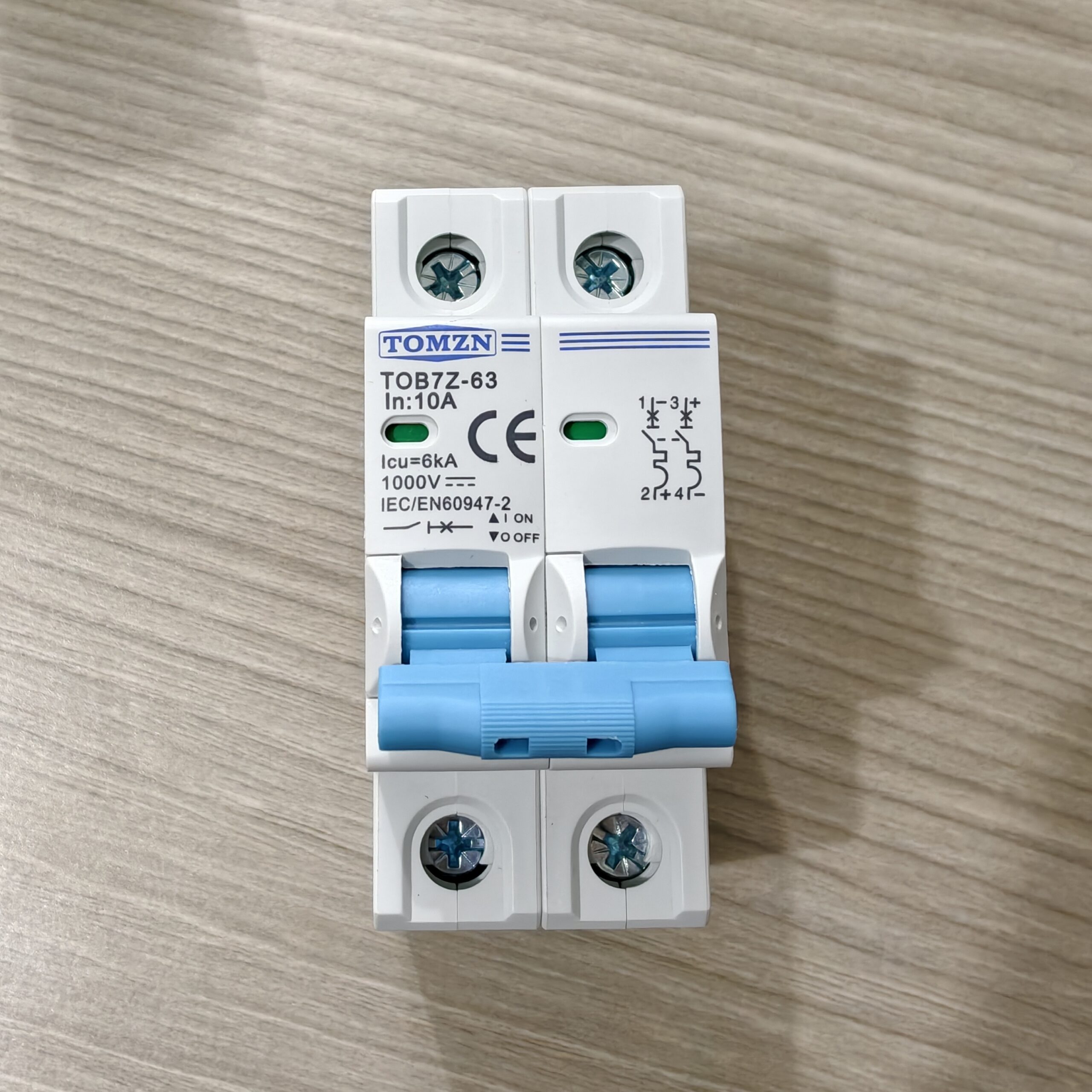 TOMZN 2P DC Circuit Breaker 10A- 12V-1000V Wide RangeDC MCB for PV System (TOMZN TOB7Z-63)