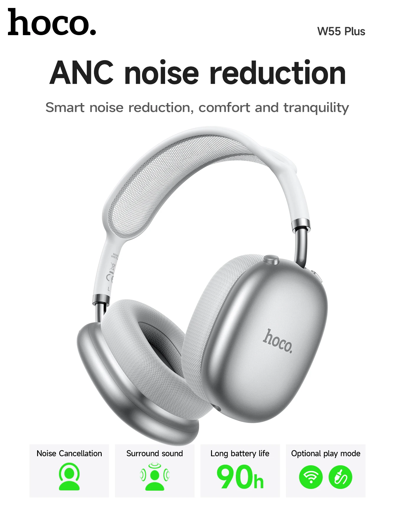 Hoco W55 Plus Extra 170H Long Usage ANC Headphone